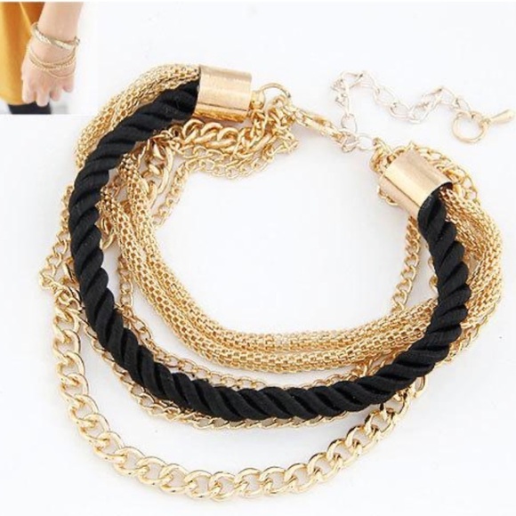 Gold Chain Layered Braided Bracelet Accessory - Picture 1 of 1